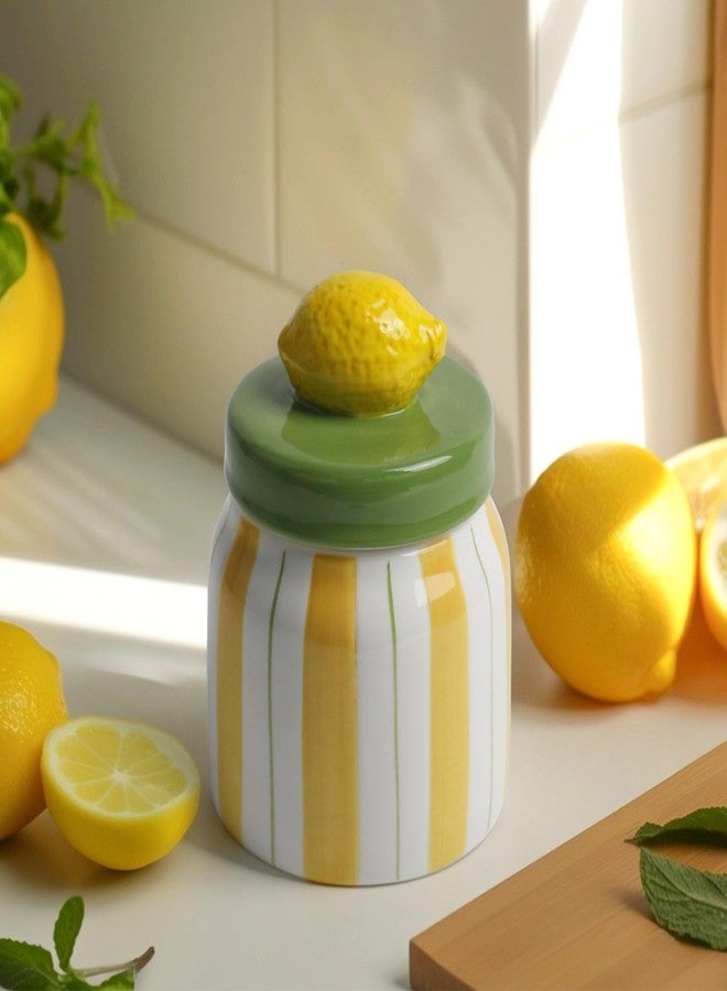 DIF DECO Cookie Jars with Lid Airtight, Hand Painted Lemon Ceramic Food Storage Containers with Lids for Home Decor and Kitchen Countertops, For Coffee, Spices, Sugar, Tea, Salt, Honey, Candy, Nut - Image 1